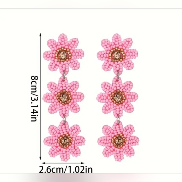 New! 2for 25$ Pink Floral Beaded Earrings NWT! Summer Must Haves! - Picture 3 of 5